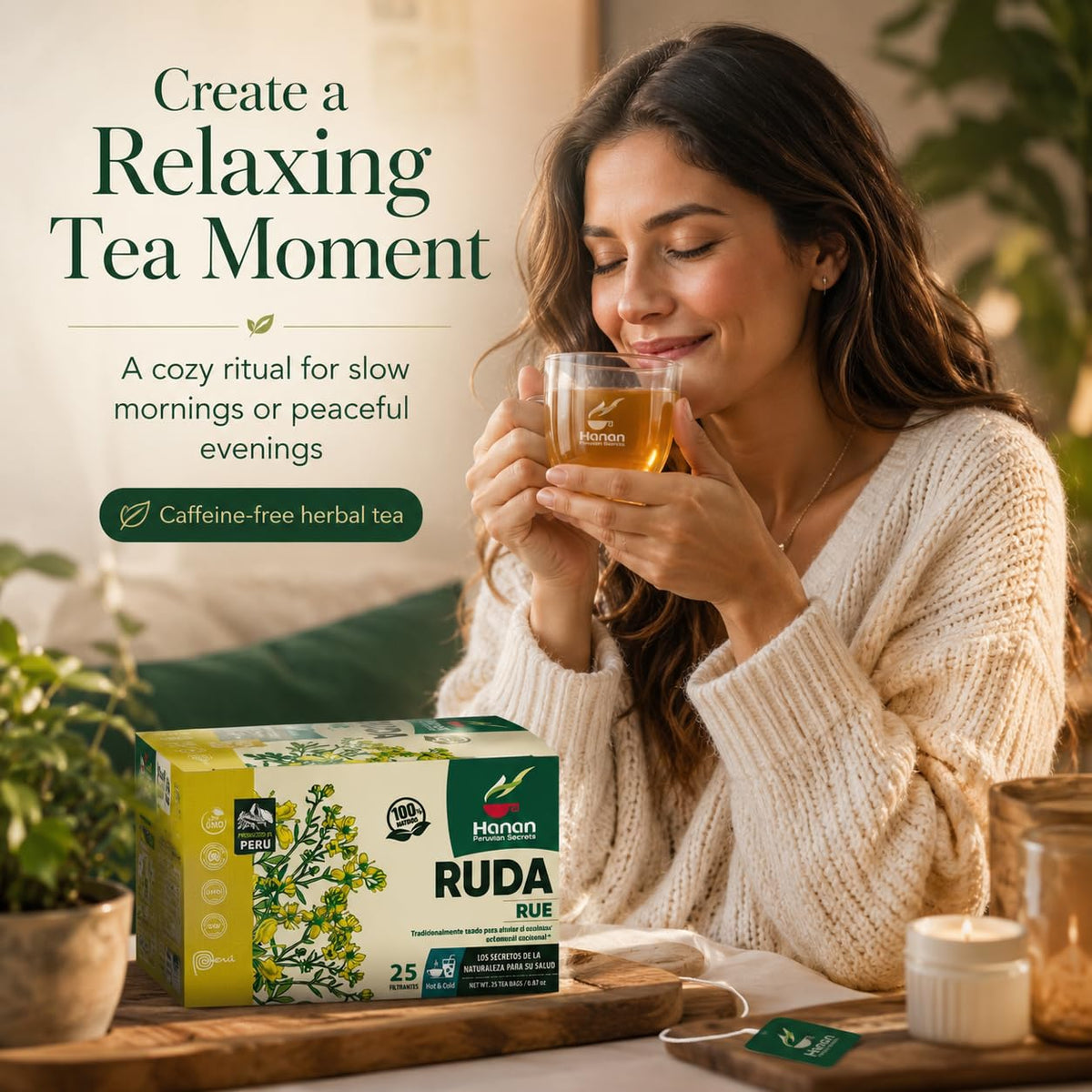 HANAN PERUVIAN SECRETS Hanan Te de Ruda Rue 25 Tea Bags for Relaxation & Well-Being, Ruta Graveolens, Natural Herbal Tea from
