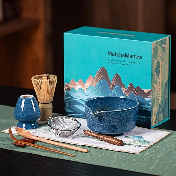 Premium Matcha Ceremony Set – Complete 9-Pcs Ritual Kit – Presented in Luxury Magnetic Gift Box, Perfect for Gifting or Self-Care (Gem Blue)