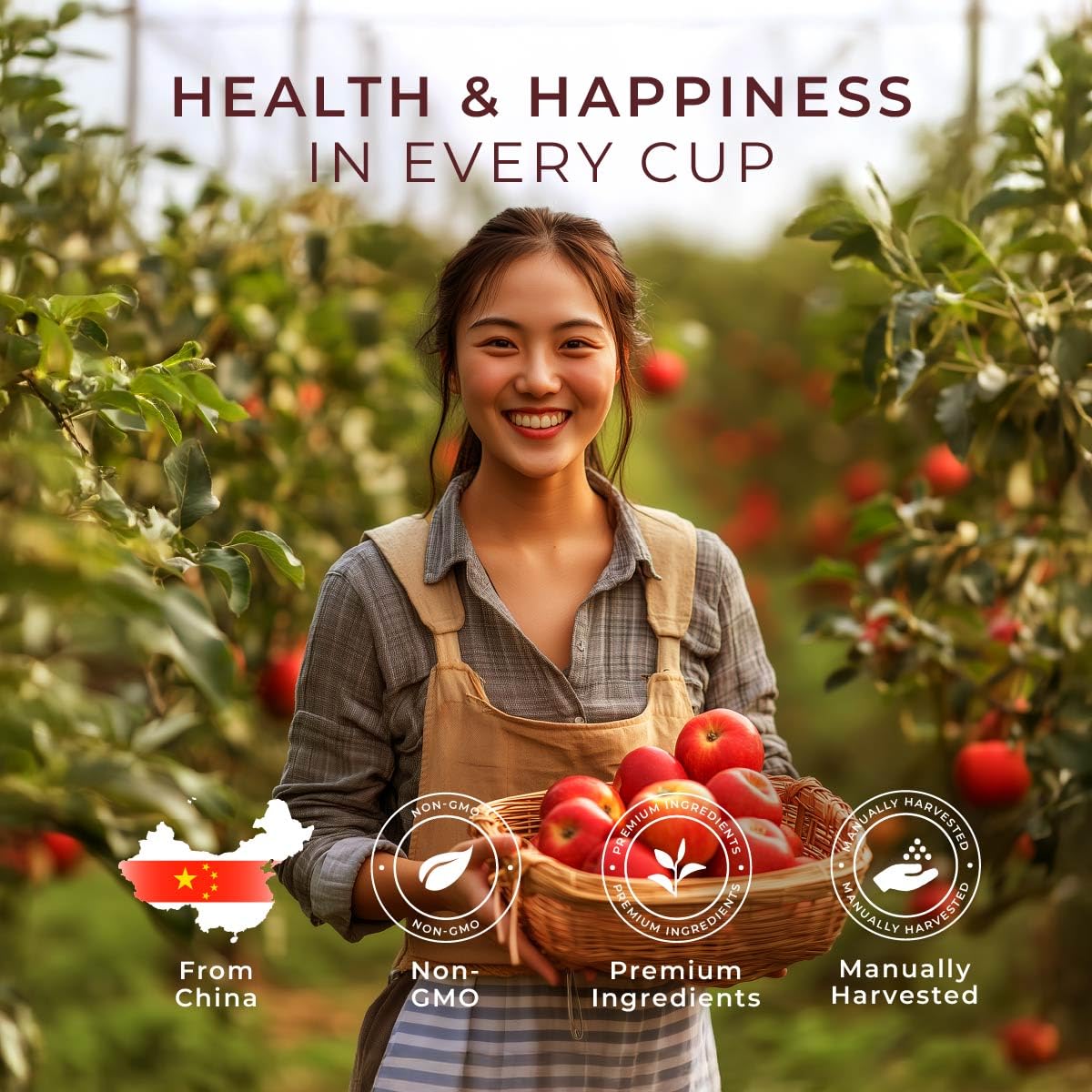 Apple Cinnamon Tea Bags 20 Count - 100% Natural Caffeine Free Herbal Tea | Cinnamon, Apple &amp; Hibiscus Blend, Hot or Iced, No Artificial Ingredients, Spiced Warming &amp; Cozy Fall Flavor