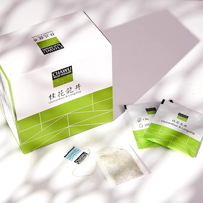 ChaWuWarmSun-Osmanthus & LongJing Green Tea Bags,50 Tea Bags,Natural Flower and Broken Tea