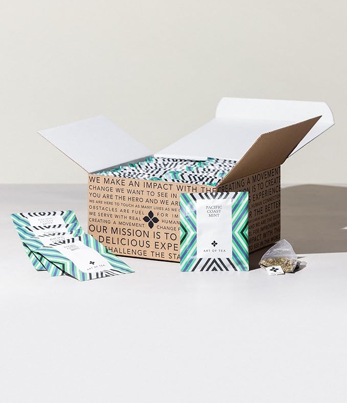 Art of Tea, Organic Pacific Coast Mint (Naturally Caffeine Free), 50 Eco Friendly Pyramid Peppermint Tea Bags, Herbal Tea Bags