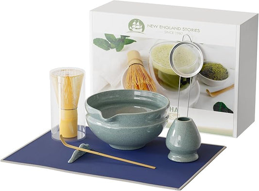 7 Pcs Matcha Whisk Set, Perfect Matcha Kit for Matcha Lovers Includes Ceramic Bowl, Bamboo Whisk, Holder, Scoop, Sifter & Cloth