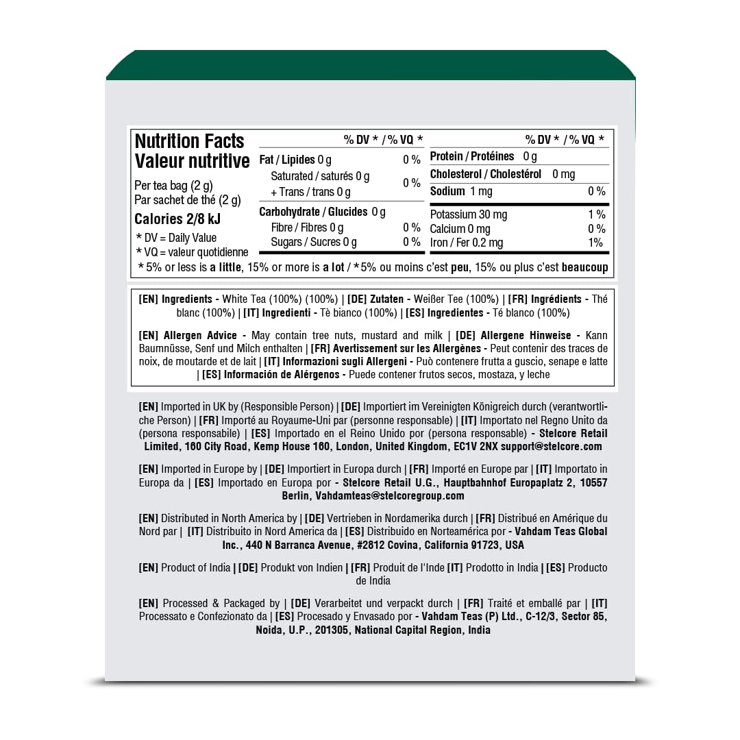 VAHDAM, Imperial Himalayan White Tea Bags (15 Count) Low Caffeine, Non GMO, Gluten Free | Handpicked Harvest From High Elevation Estates | Individually Wrapped Pyramid Tea Bags | Direct from Source
