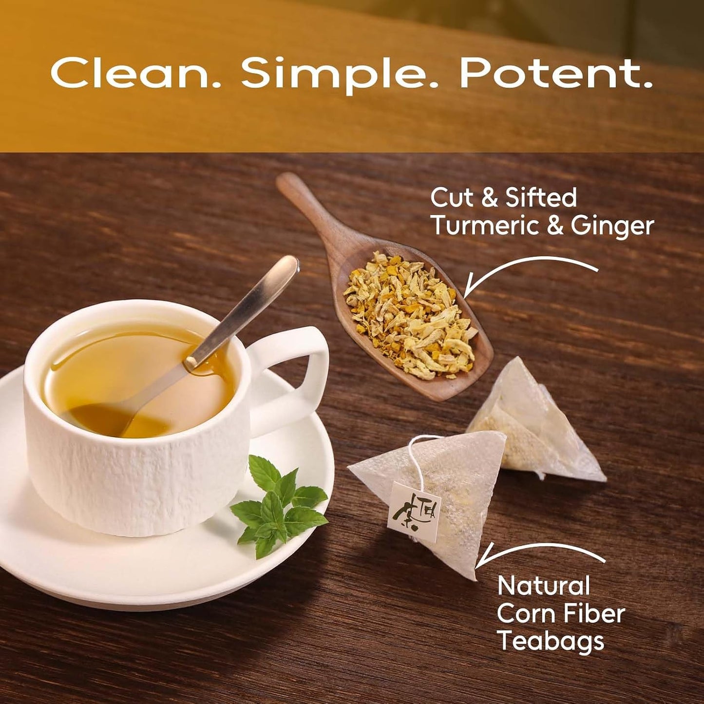 FullChea - Turmeric Ginger Tea Bags, 50 Count Dried Herbal Blend | Pure turmeric ginger herbal tea with natural plant antioxidants, Non-GMO caffeine-free, easy to brew hot daily