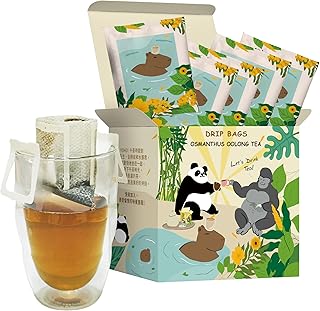Fonming Tea Osmanthus Oolong Tea Quick Brew Drip Bags (hanging ear tea bags), Taiwan Rich Roasted Oolong Tea. 7 Count Box with capybara Design