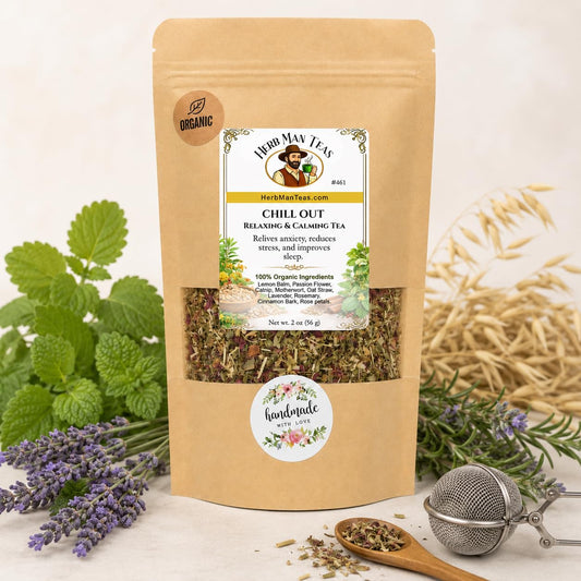 CHILL OUT RELAXING TEA – Calm &amp; Stress Relief Support – Organic Loose Leaf – by Master Herbalist Khabir | Lemon Balm, Passionflower &amp; Lavender | 100% Organic