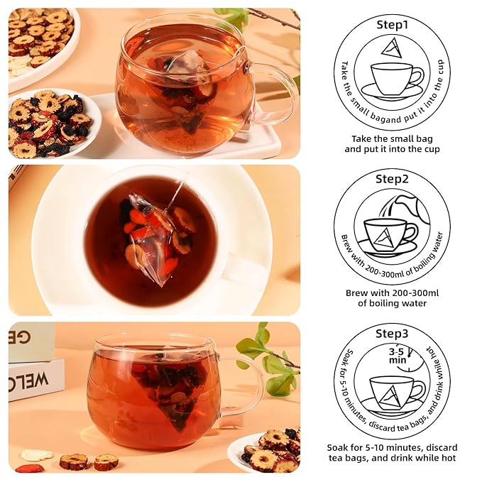 Ginseng Five Treasures Tea - 6 Precious Herbs Kidney Cleanse & Detox Tea, Traditional Chinese Organic Herbal Blend with Ginseng, Goji