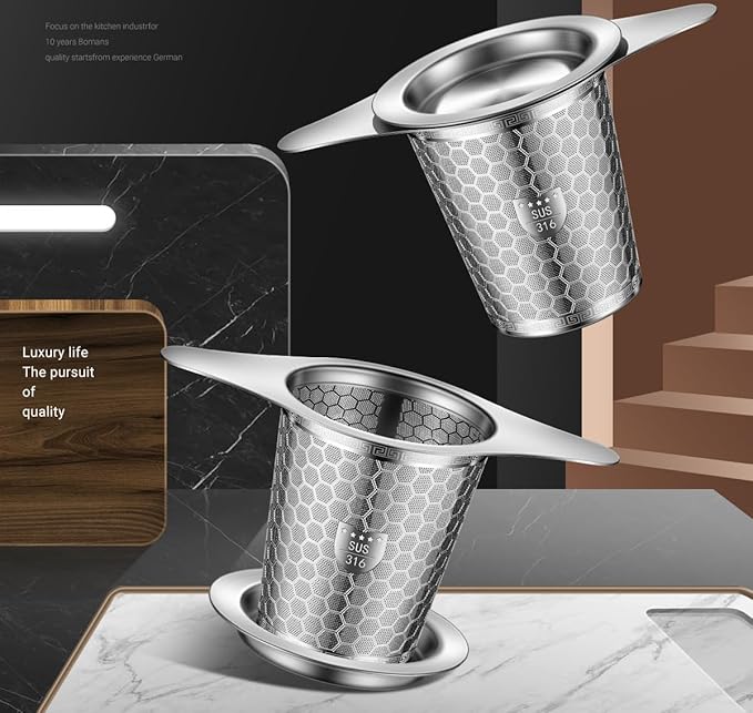 Premium Stainless Steel Loose Leaf Tea Infuser, SUS 316 Grade, Hexagonal Mesh Pattern with Wide Rim, Loose Leaf Steeper Strainer(2 Pcs)