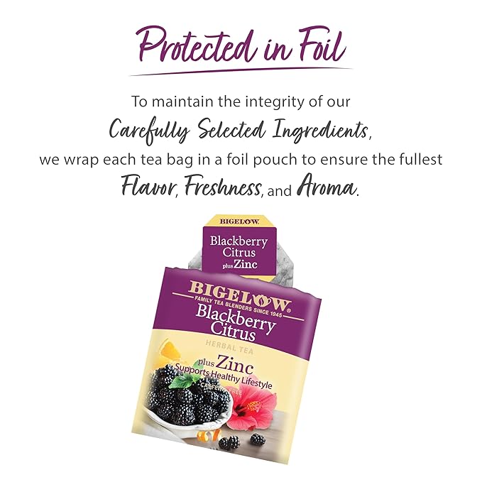 Bigelow Tea Blackberry Citrus Plus Zinc Herbal Tea, Caffeine Free Tea with Blackberry, 18 Count Box (Pack of 6), 108 Total Tea Bags