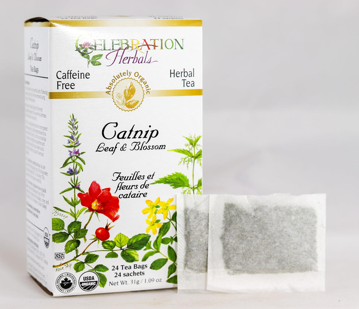 Celebration Herbals Organic Catnip Leaf and Blossom Tea Caffeine Free -- 24 Herbal Tea Bags