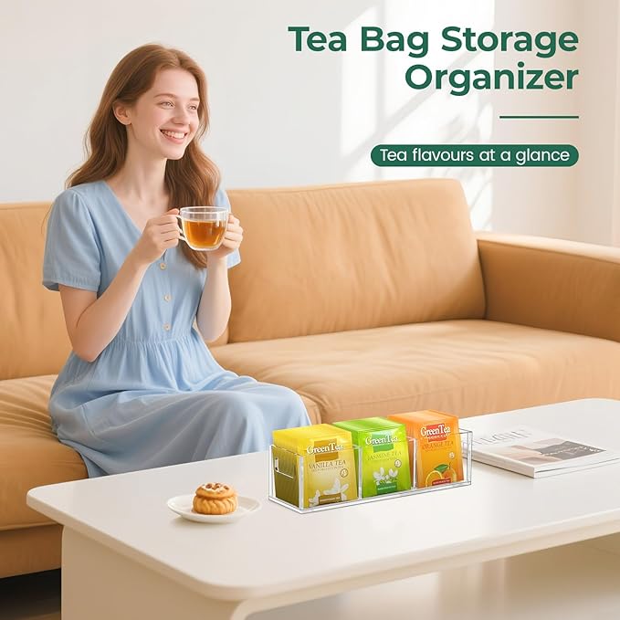 EsLuker.ly Tea Bag Holder Organizer for Counter Small Acrylic Teabag Caddy Storage