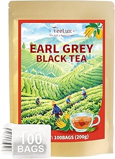 TeeLux Earl Grey Tea Bags, Premium Black Tea Blended with Natural Bergamot Flavor, Refreshing & Mellow Taste, Enjoy Hot or Iced, 100 Count
