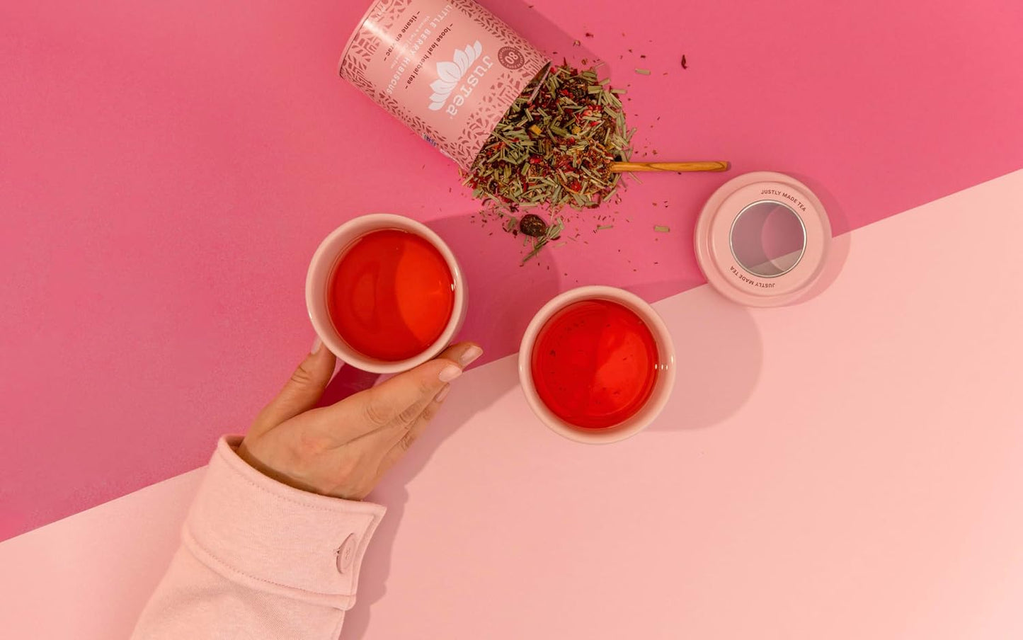 JusTea LITTLE BERRY HIBISCUS Loose Leaf Herbal Tea, 40+ Cups Tin with Spoon | Fair-Trade LITTLE BERRY HIBISCUS Loose Leaf Herbal Tea. 90g/3.2oz Tin with a Hand-Carved Tea Spoon. Caffeine-Free. Organic.