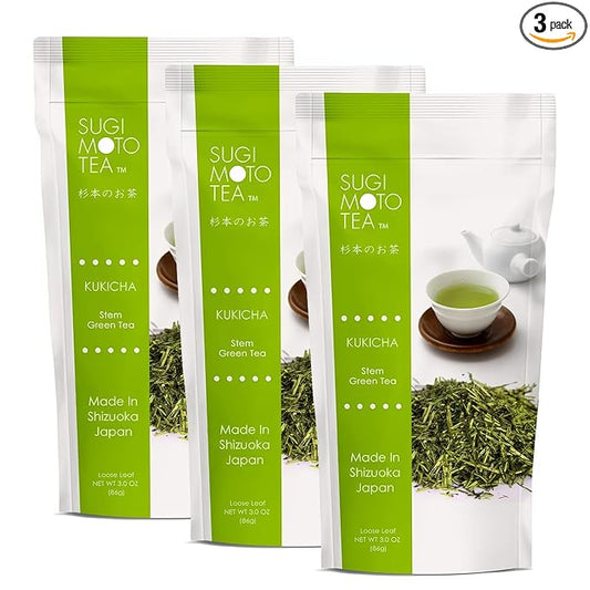 SUGIMOTO TEA Japanese Kukicha Stem Green Tea Loose Leaf 3.0 oz (86 g) Pack of 3