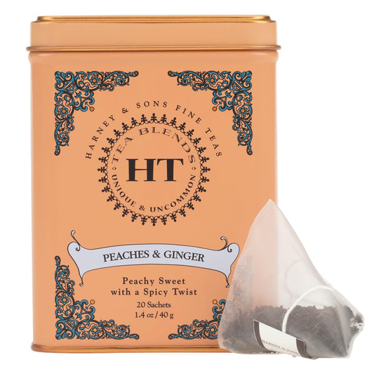 Harney & Sons Peaches & Ginger Black Tea, 20ct sachet tin