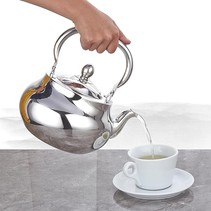Sanqiahome Stainless Steel Teapot With Removeable Infuser 71 oz (2000ml) Thickened Mirror Polished Stovetop Tea Maker for Herbal and Infusion