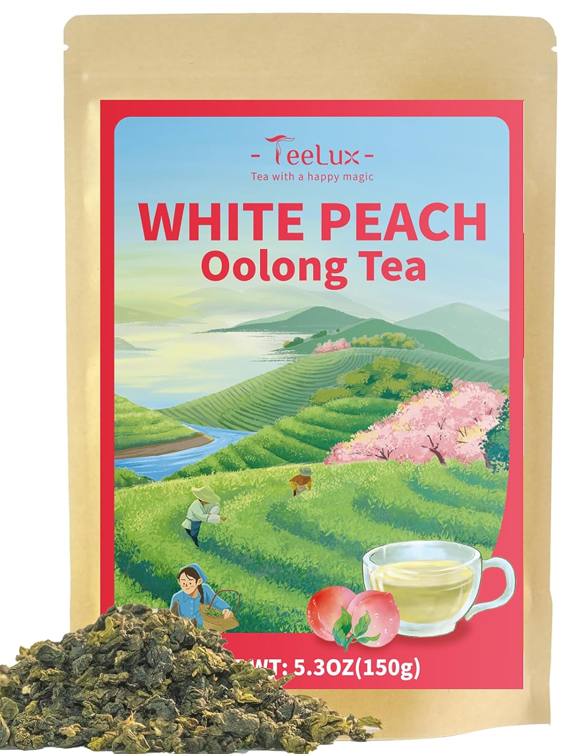 TeeLux White Peach Oolong Loose Leaf Tea, Peach Aroma & Slightly Sweet Flavor, Hot & Iced Tea, 5.3 Ounce
