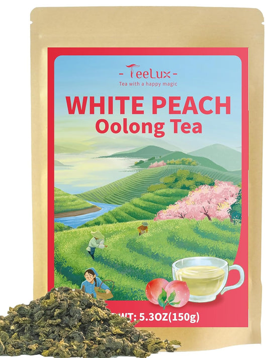 TeeLux White Peach Oolong Loose Leaf Tea, Peach Aroma & Slightly Sweet Flavor, Hot & Iced Tea, 5.3 Ounce