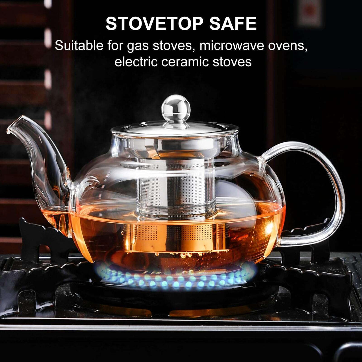 PARACITY Tea Pot for Stove, 20 oz Stovetop Clear Glass Teapot with Infuser