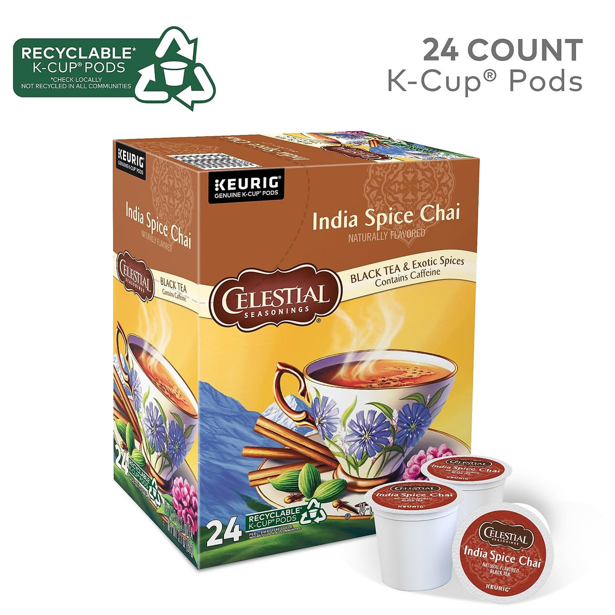 Celestial Seasonings India Spice Chai Tea K-Cups, 24/Box