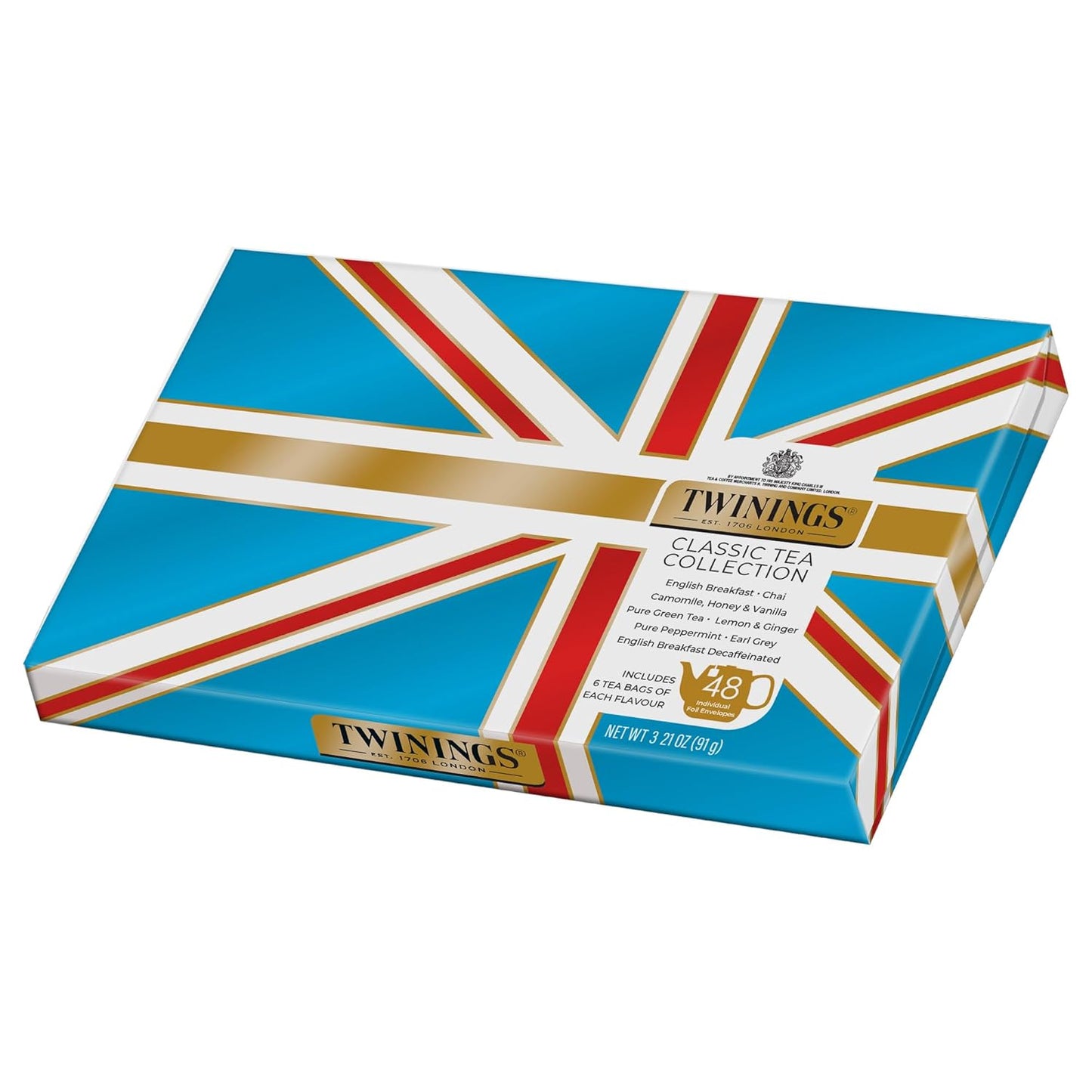 Twinings Classic Tea Collection Gift Box, 48 Tea Bags (1 Pack) | A Sampler of 8 Varieties of Black, Herbal, Green, &amp; Chai Teas, In a Decorative Box, 48 Foil Lined Individually Wrapped Bags