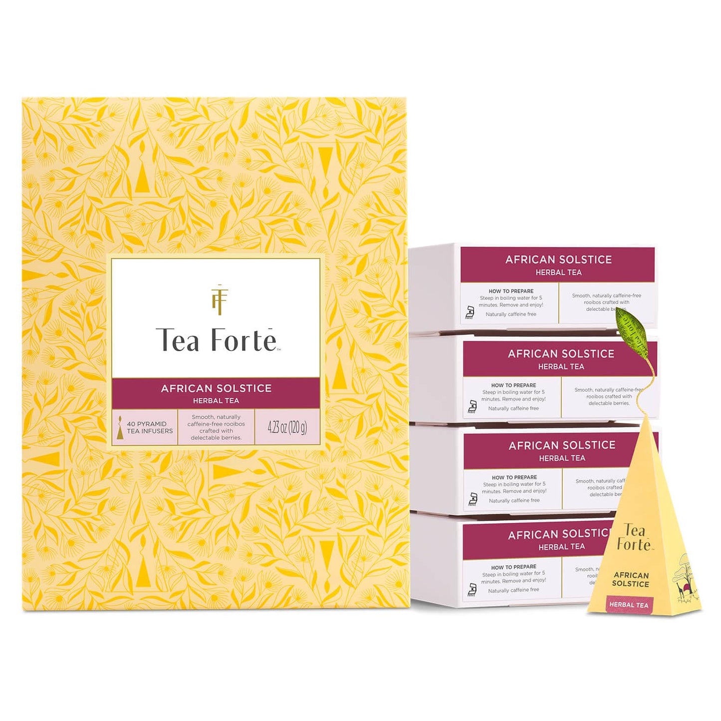 Tea Forte African Solstice Premium Caffeine-Free Herbal Tea Blend Event Box, Bulk Pack 40 Count