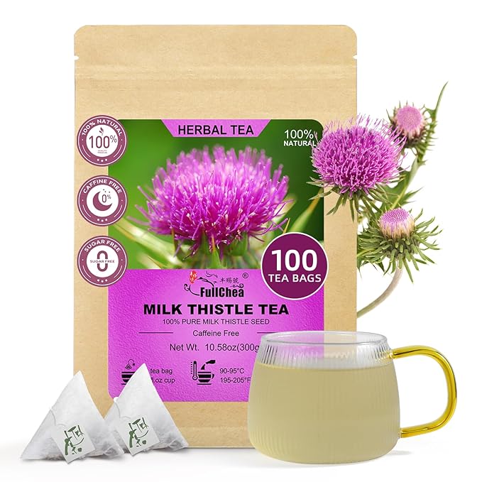 FullChea - Milk Thistle Tea Bags, 100 Count - Premium Milk Thistle Seed - Caffeine-free Herbal Tea
