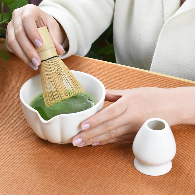 Artcome 4 Pcs Japanese Matcha Tea Set - Matcha Bowl with Pouring Spout, Matcha Whisk, Tea Scoop, Whisk Holder