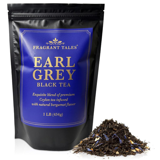 Fragrant Tales Earl Grey, 1LB (454g), Loose Leaf Black Tea, Premium Ceylon Tea with Natural Bergamot Aroma & Blue Cornflower Petals, Strong