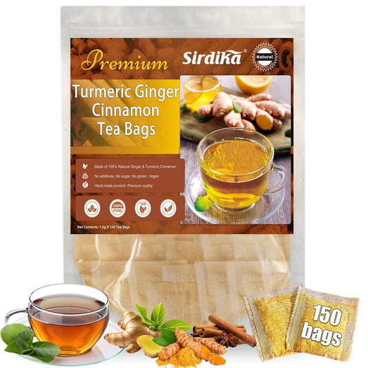 Turmeric Ginger Cinnamon Tea - 150 Teabags Premium Turmeric Ginger Herbal Tea, Curcuma Teas Bag Hand-made Blend of Turmeric&amp;Ginger&amp;Cinnamon, 100% Natural &amp; No Additives &amp; Caffeine Free (150 Count)