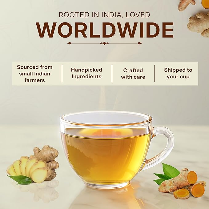Tealeaf & Co. Turmeric Ginger Herbal Tea - Organic Ginger Turmeric Tea Bags with Fresh Herbs and Spices - Low Caffeine & Gluten Free - 100 Teabags (7.055oz/200gm)