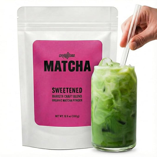 GRIN MOOD Matcha Powder, Green Tea Powder Sweetened Grade, Ceremonial Grade from Jeju Island, Barista Craft Blend for Lattes and Smoothies, Halal Non-GMO, 10.6 Ounce