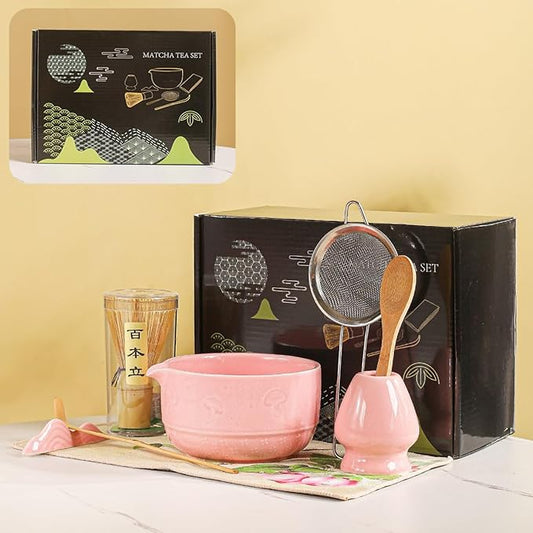 Matcha Set, 8-Piece Ceramic Matcha Bowl & Whisk Kit with Mushroom Pattern, Traditional Japanese Chawan, Bamboo Chasen, Scoop & Sifter