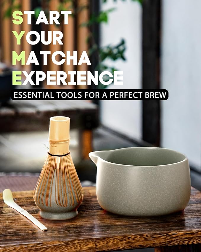 20OZ Matcha Whisk Set - 5PCS Chasen Set Includes Matcha Bowl with Spout, Bamboo Whisk with Ceramic Holder, Macha Scoop and Sifter