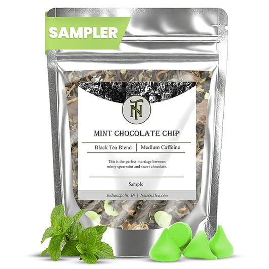 Nelson's Tea - Mint Chocolate Chip - Black Loose Leaf Tea - Pu-erh black tea, spearmint leaf, carob bean pods, mint chocolate chips, and natural flavoring (Sample 0.4 Oz)