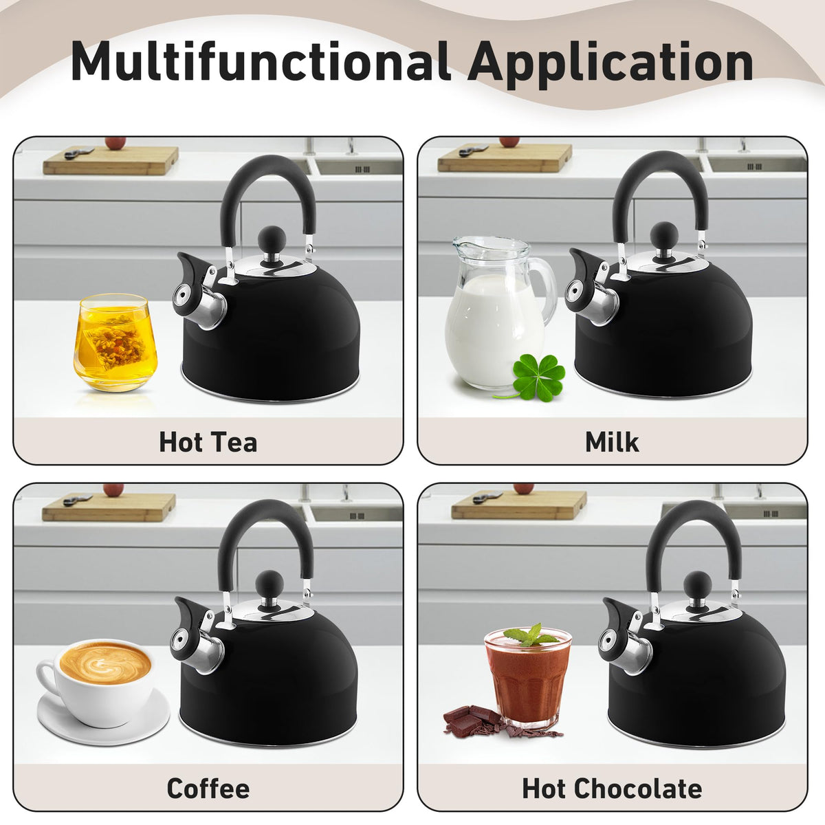 Lily's Home 2 Quart Stainless Steel Whistling Tea Kettle, the Perfect Stovetop Tea and Water Boilers for Your Home, Dorm