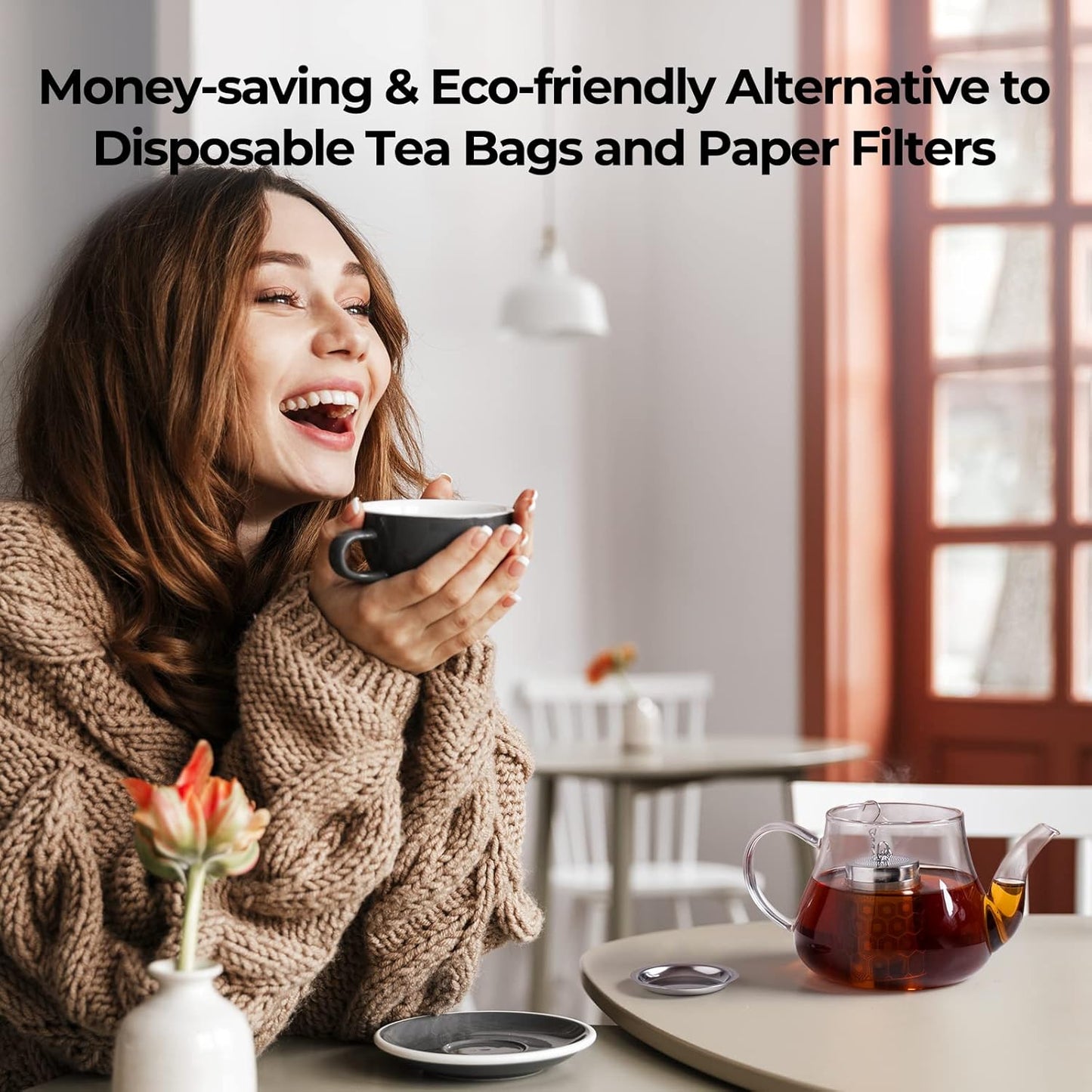 2 Pack Reinmoson 304 Stainless Steel Tea Strainers for Loose Tea 1.5”x2.2” | Extra Fine Mesh Tea Infuser for Loose Leaf Tea Steeper, Updated Slim Threaded Lid Tea Ball for Cup, Mug, Teapot, Kettle