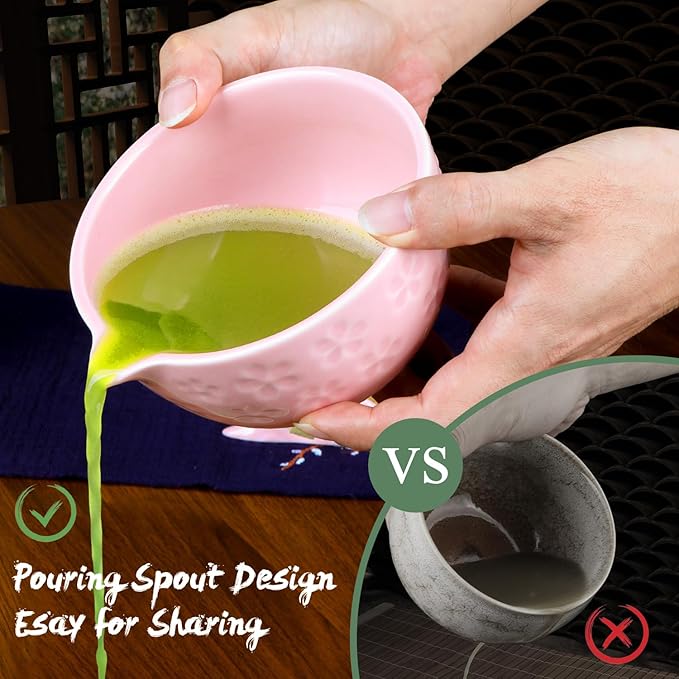 Matcha Whisk Set Pink, 8Pcs Matcha Set Kit include Matcha Bowl, Matcha Whisk and Holder, Bamboo Scoop, Scoop Rest, Sifter and Tea Towel