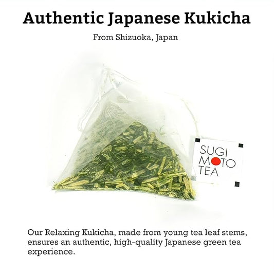 SUGIMOTO TEA Japanese Kukicha Stem Green Tea Bags 20 Count Pack of 3