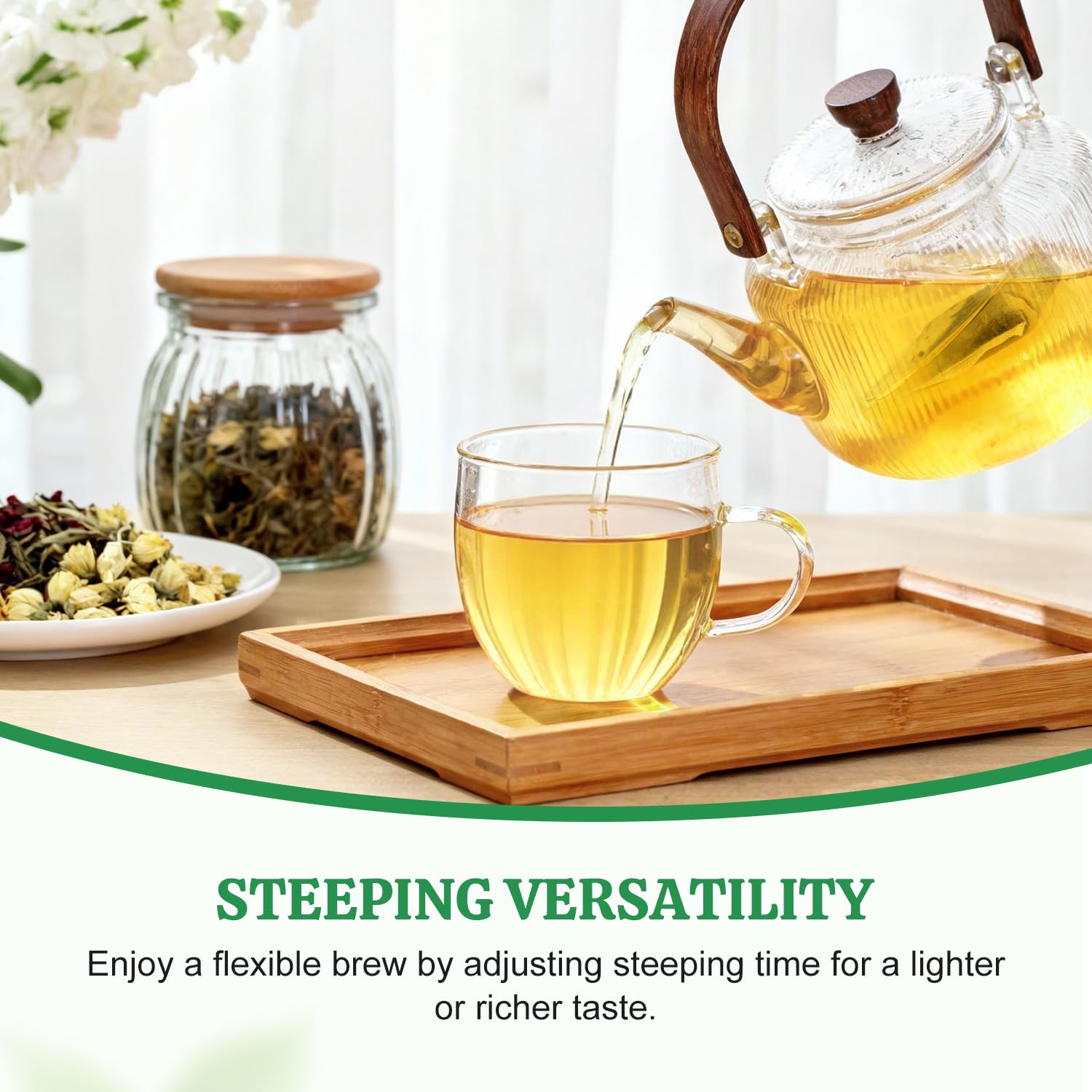 Soeos Organic Green Tea, 6.3 oz (180g), 100 Tea Bags, Refreshing and Fragrant, Sustainably Sourced, Ideal for Hot or Iced Tea, Long-Lasting Freshness