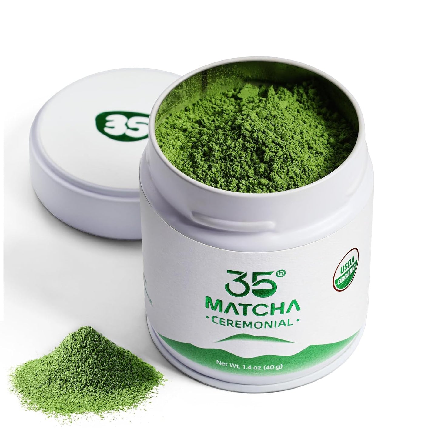 35°N MATCHA Organic Ceremonial Matcha Green Tea Powder, 1.4 oz (40g) | First-harvest, Shade-grown and Stone-milled for a Fine Texture, Balanced Flavor and Smooth Whisking in Lattes or Usucha