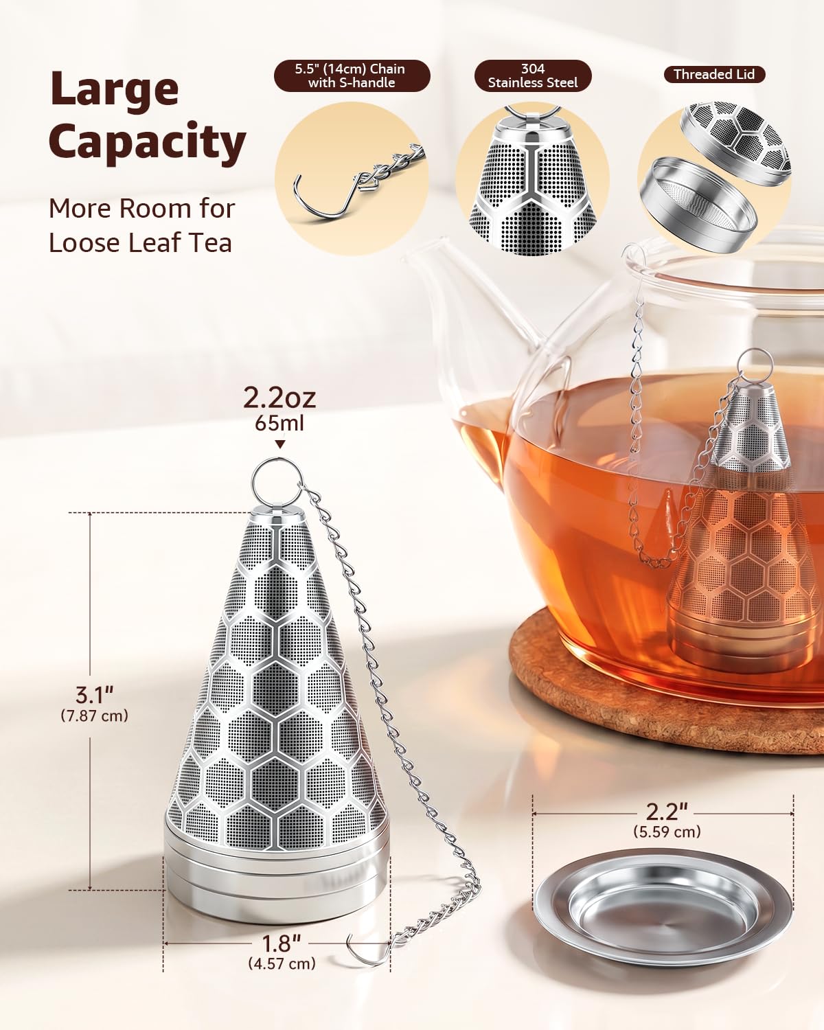 HOUSE AGAIN Tea Infuser for Loose Leaf Tea 304 Stainless Steel Cone Tea Strainer