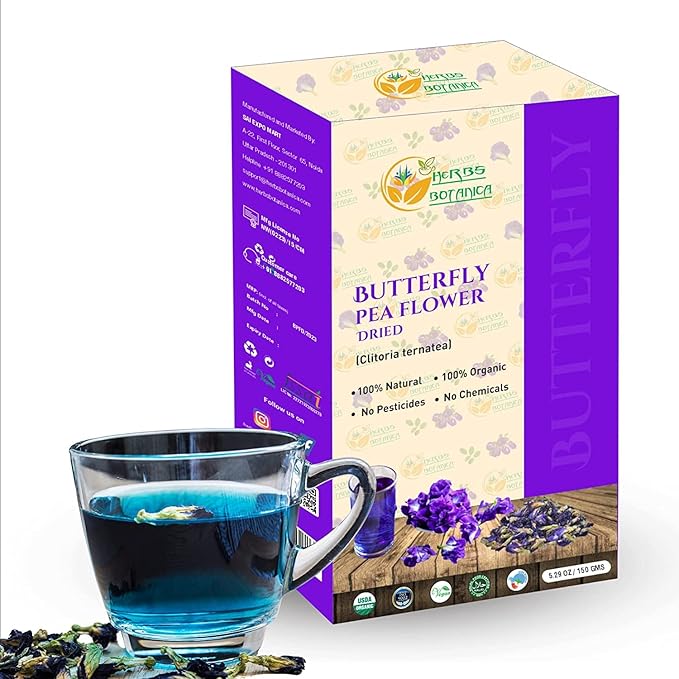 Herbs Botanica Dried Butterfly Pea Flowers For Tea Premium Herbal Tea 100% Clitoria Ternatea Flower Non Toxic, Vegan, Caffiene Free