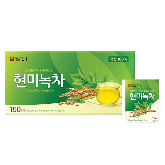 Damtuh Korean Brown Rice Green Tea Bags, Genmaicha, 150 Count | Roasted Rice, Individually Wrapped, Low Caffeine, Sugar-Free, Hot or Iced, Toasted Nutty Flavor, Korean Green Tea