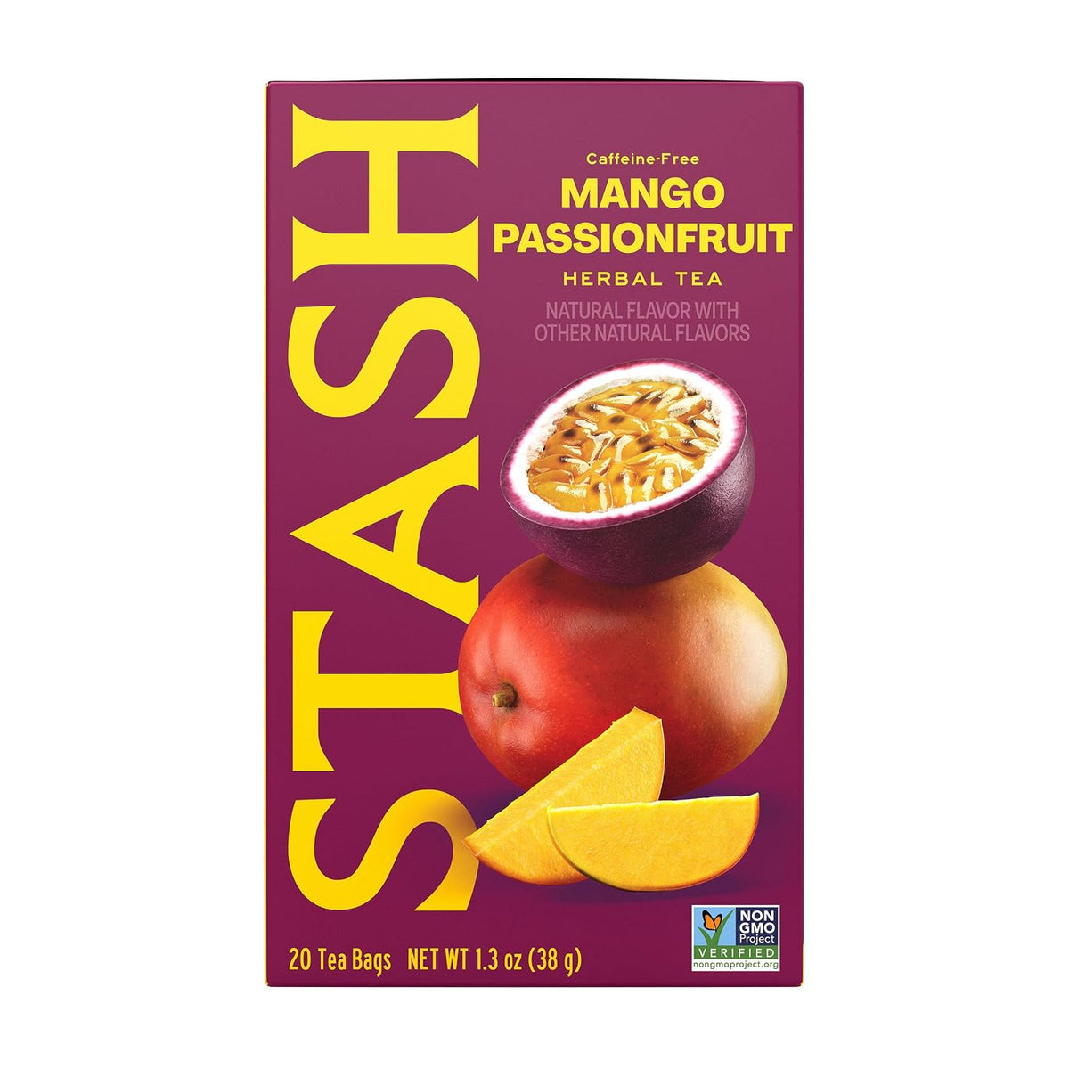 Stash Tea Mango Passionfruit Herbal Tea - Naturally Caffeine Free, Non-GMO Project Verified Premium Tea with No Artificial Ingredients, 20 Count (Pack of 6) - 120 Bags Total