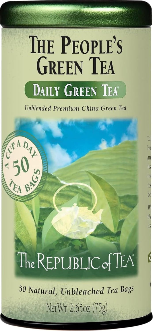 The Republic of Tea Daily Green The People's Green Tea, Low Caffeine, 50 Ct | A gentle cup for everyday sipping. Fresh with light vegetal notes. Gluten Free and Kosher.