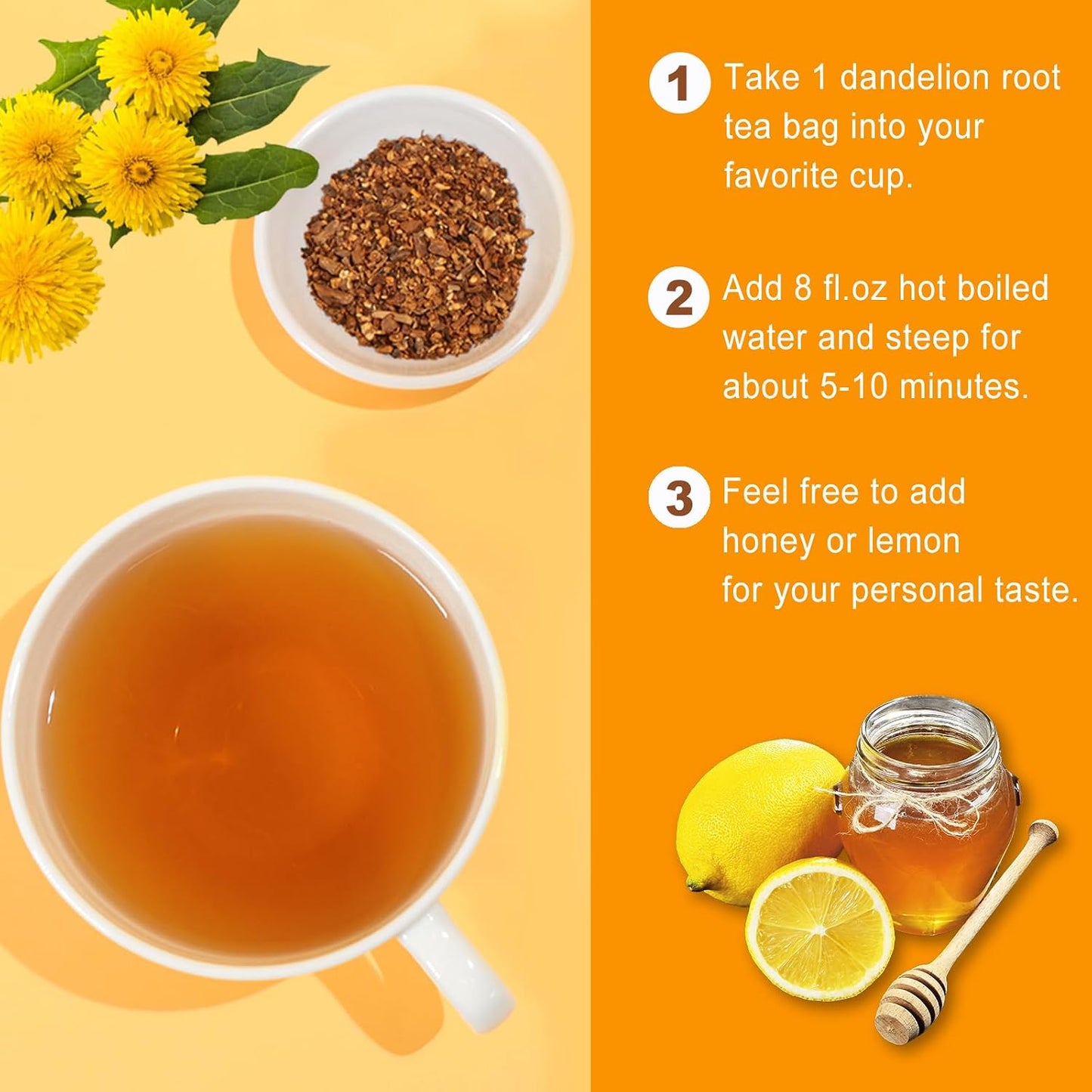 Jarteela - Roasted Dandelion Root Tea, 50 Count, Dried Dandelion Tea | 100% roasted dandelion root, caffeine-free &amp; Non-GMO. Smooth roasted flavor, perfect for hot or iced daily brewing