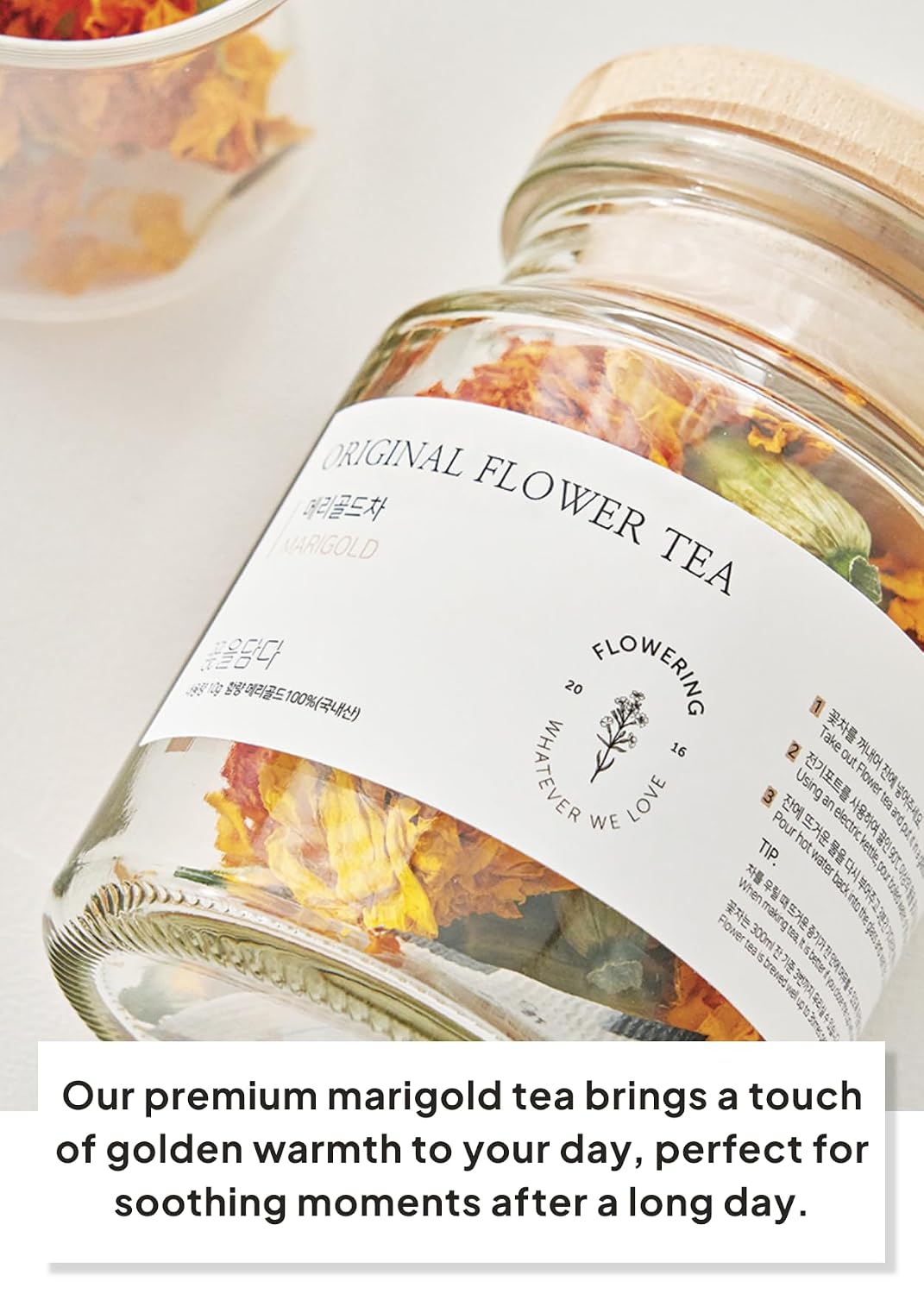 Korean Food KKOKDAM Marigold Flower Tea, Decaf Floral Blend Sugar Free, 10g