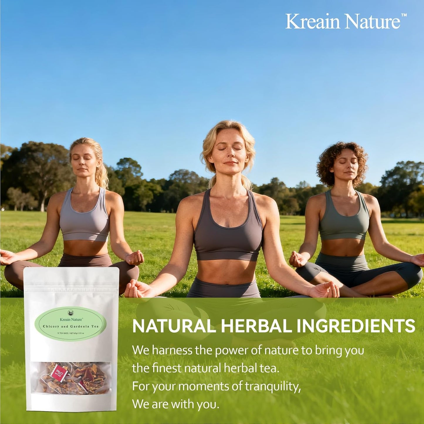 Kreain Nature Chicory And Gardenia Tea, Natural Sugar Free Blend with Honeysuckle, Licorice, and Tangerine Peel, Liver and Kidney Detox, Vegan &amp; Caffeine Free, 12 Teabags, 2 Pack