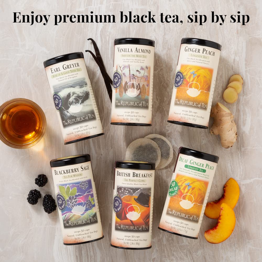 The Republic of Tea Mango Ceylon Black Tea, Naturally Caffeinated, 50 Count | Made for morning or afternoon sipping. Brisk and full-bodied with notes of juicy fruit. Gluten Free and Carb Free.